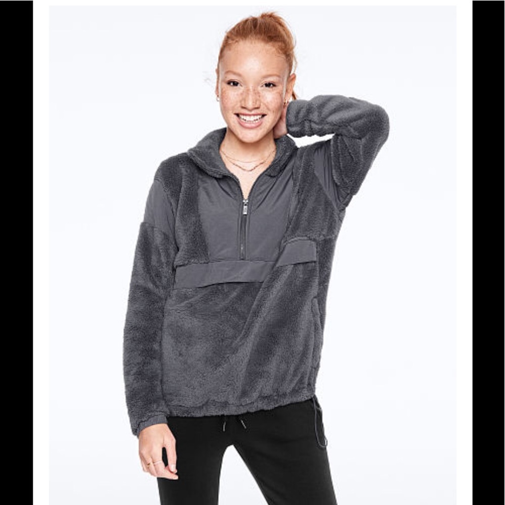 VICTORIAS SECRET PINK Teddy Sherpa Half Zip Pullover NWT